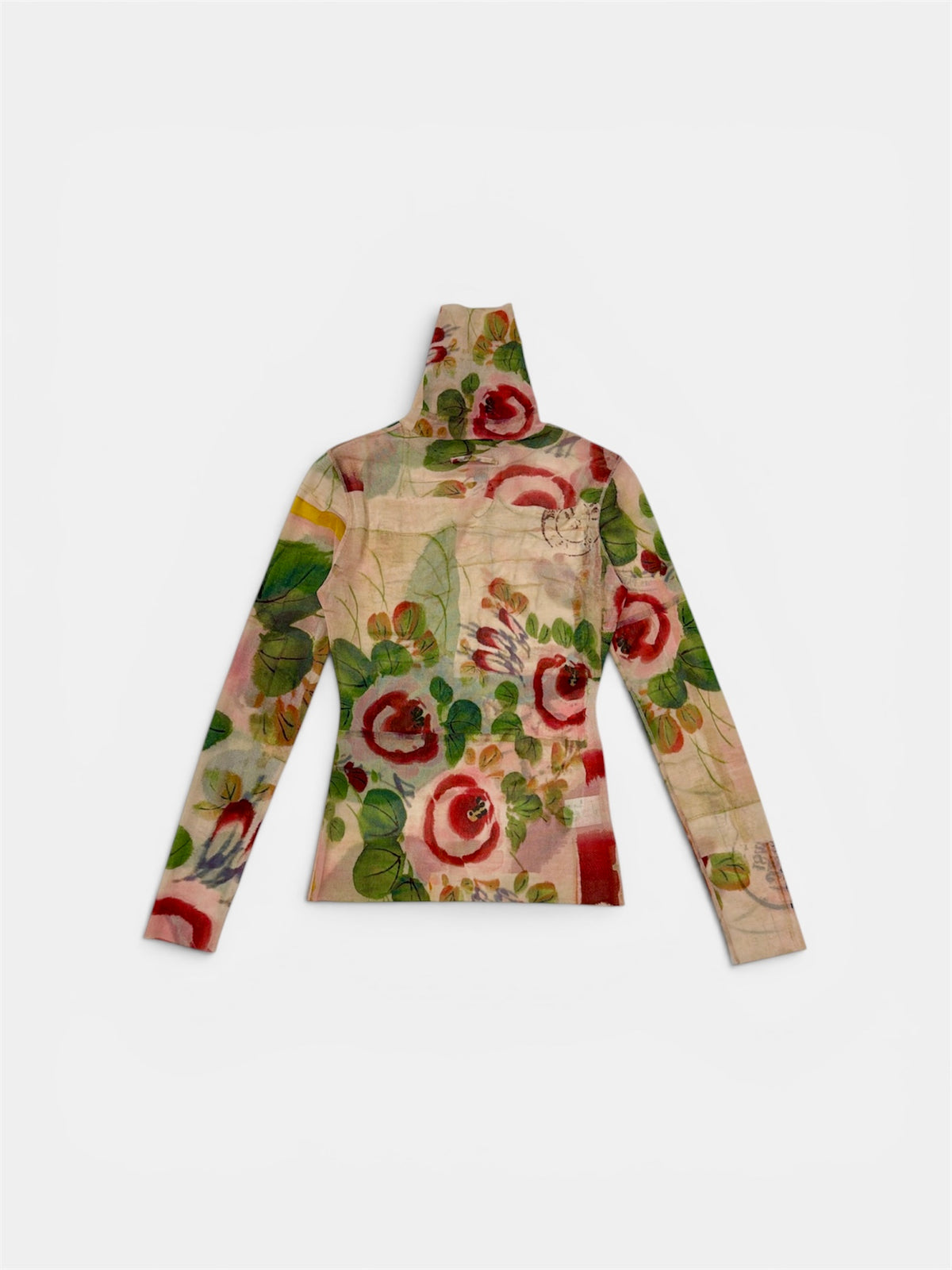 Jean Paul Gaultier Floral Print Mesh Turtleneck Top