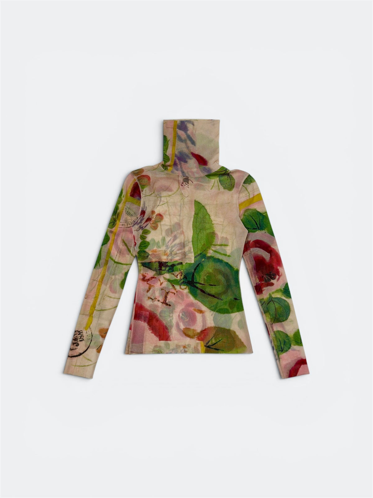 Jean Paul Gaultier Floral Print Mesh Turtleneck Top