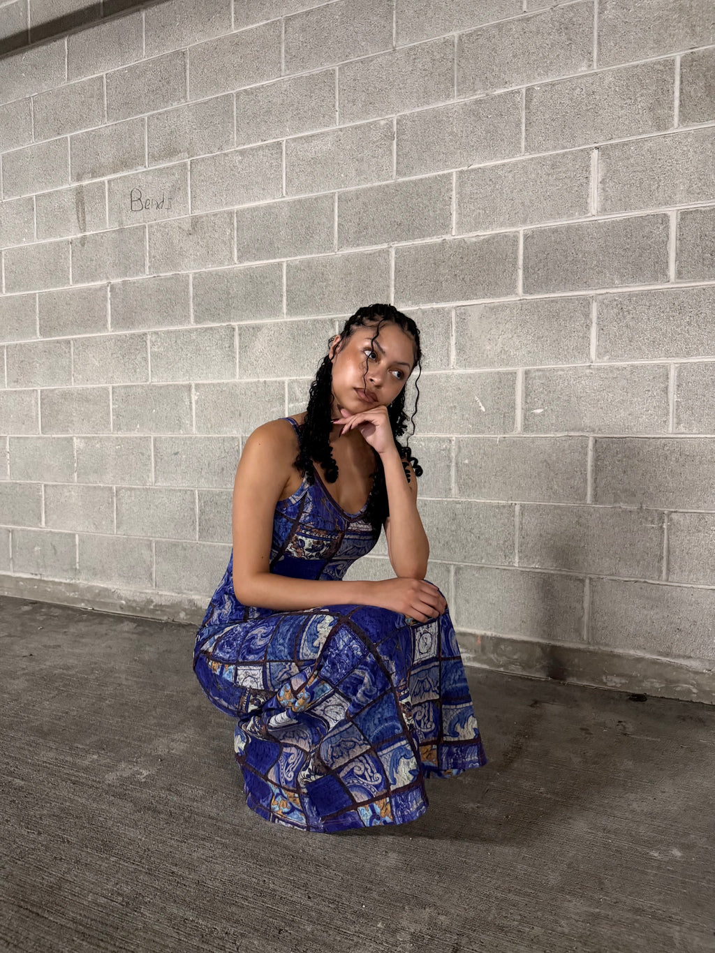Jean Paul Gaultier Blue Mosaic Print Maxi Dress