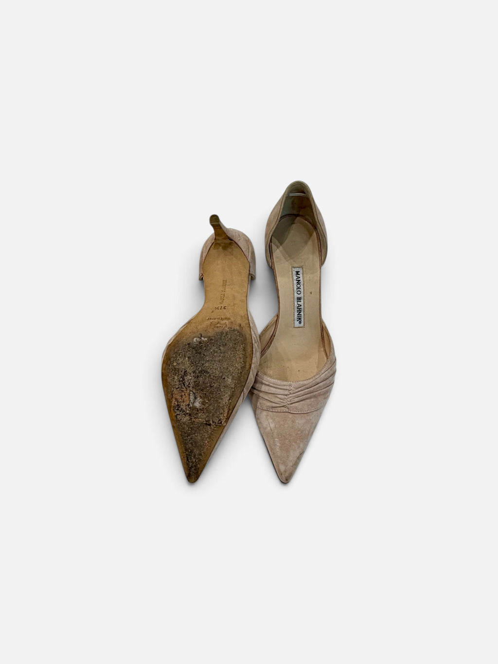 Manolo Blahnik Ruched Suede D'Orsay Pumps | Size 37.5