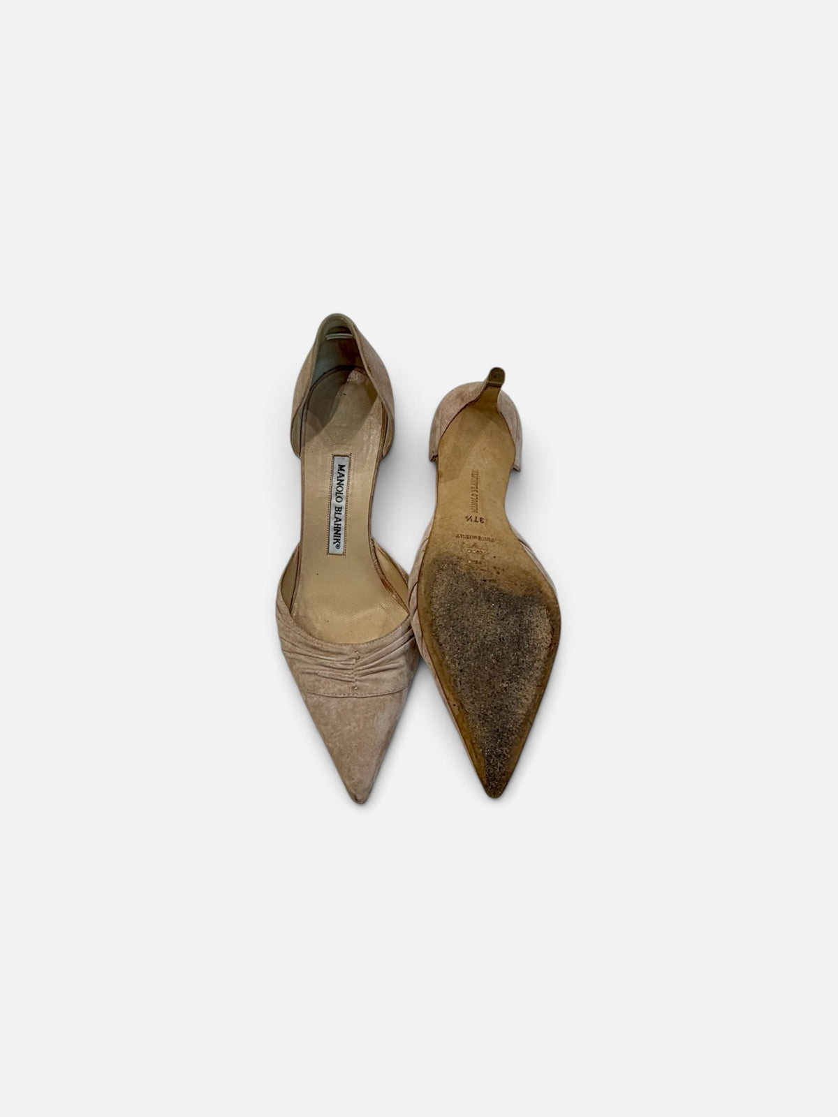 Manolo Blahnik Ruched Suede D'Orsay Pumps | Size 37.5