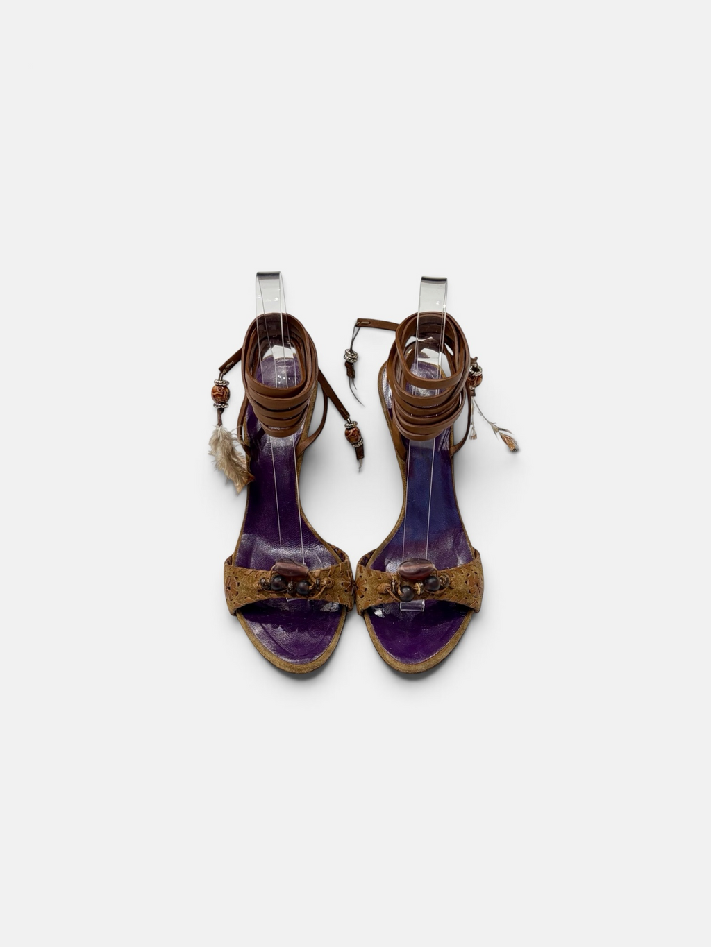 Dsquared2 Embellished Lace-Up Sandals – Brown | Size 37.5