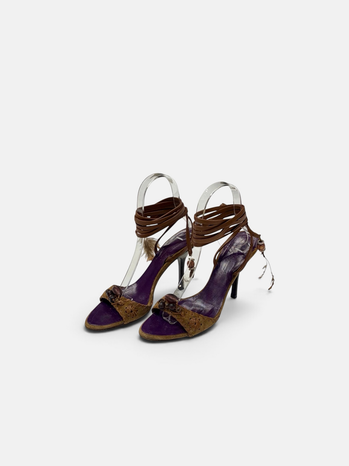 Dsquared2 Embellished Lace-Up Sandals – Brown | Size 37.5