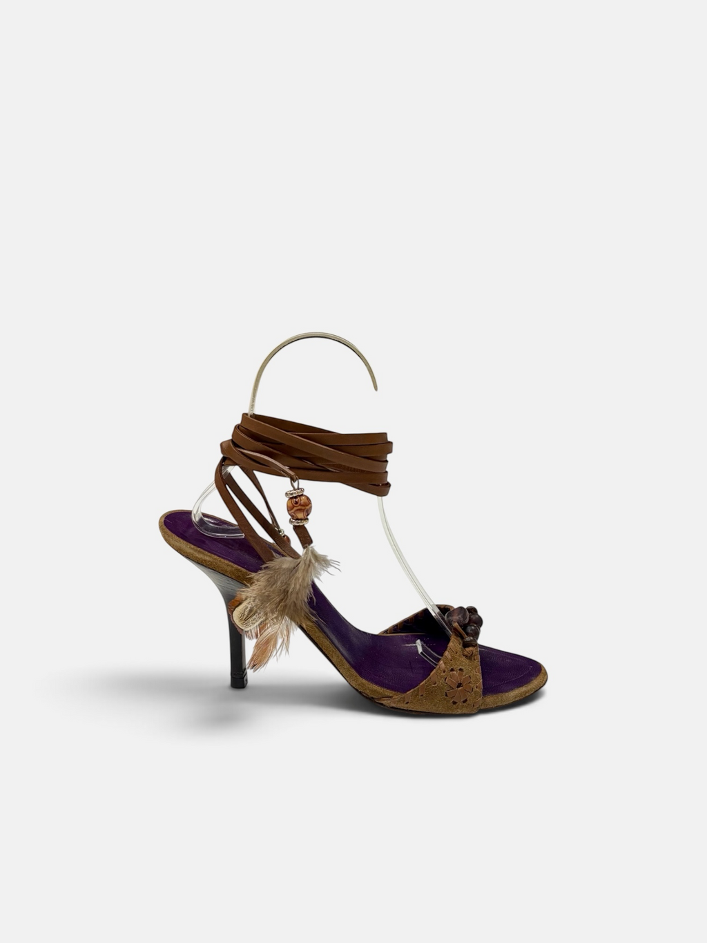 Dsquared2 Embellished Lace-Up Sandals – Brown | Size 37.5