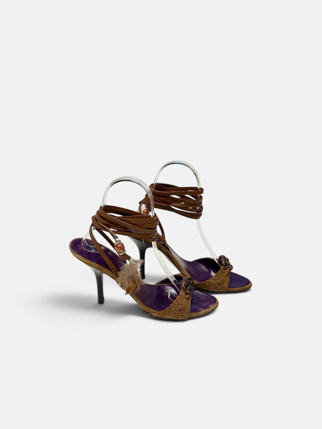 Dsquared2 Embellished Lace-Up Sandals – Brown | Size 37.5