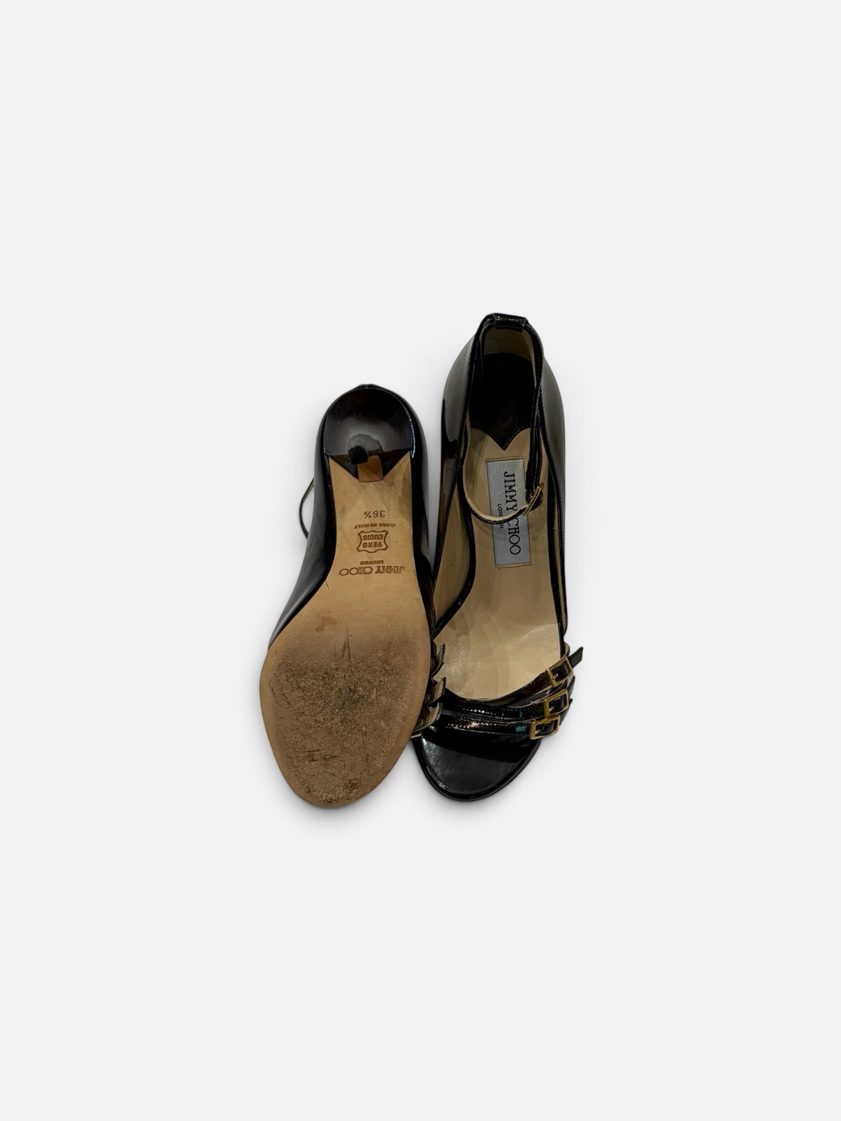 Jimmy Choo Patent Leather Strappy Sandals – Black | Size 36.5