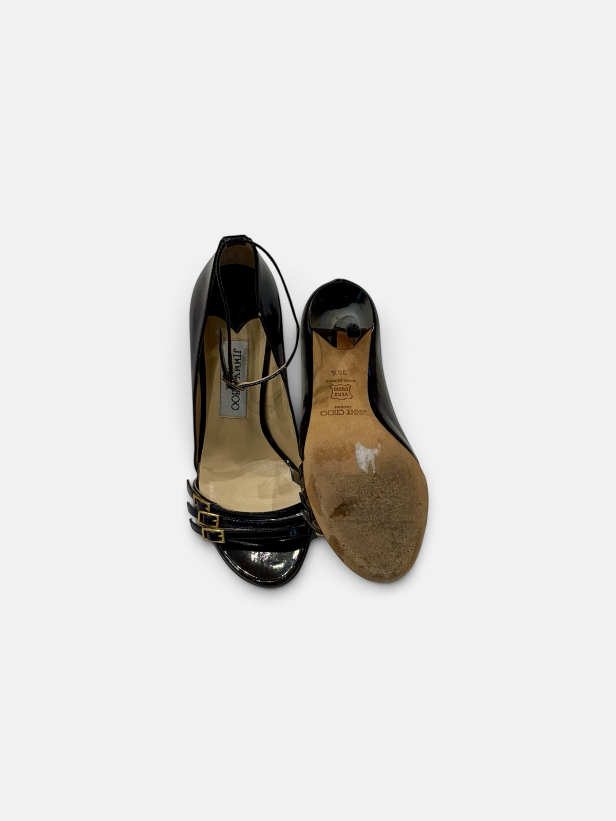 Jimmy Choo Patent Leather Strappy Sandals – Black | Size 36.5