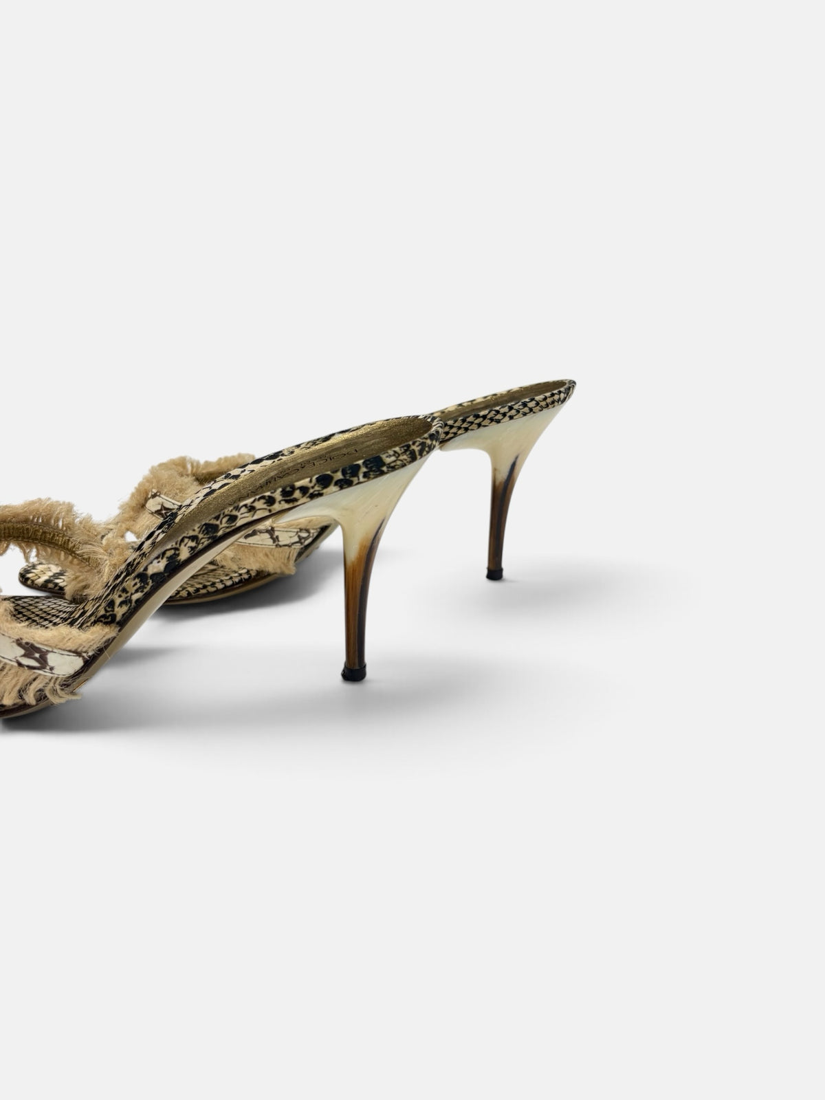 Last Season Dolce & Gabbana snakeskin-print high heel mules with frayed fringe detail and gold-tone insole